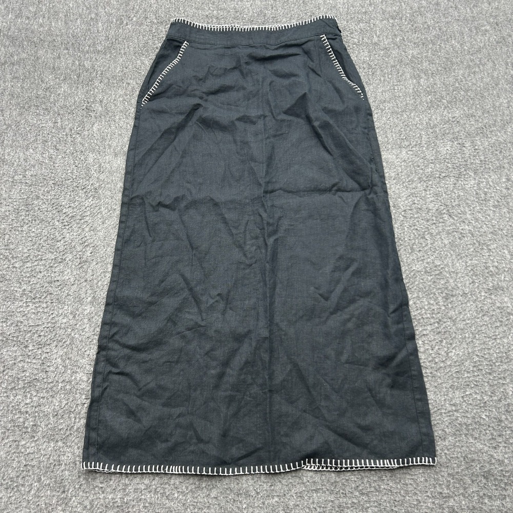 Rachel Zoe Maxi Skirt 100% Linen Size 4 Black White‎ Minimal Boho Lagen Capsule